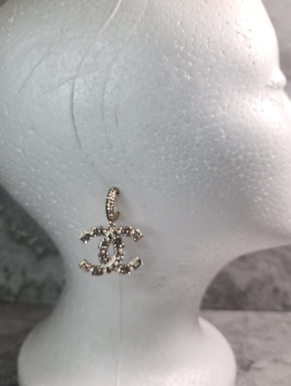 CHANEL Gold Crystal CC Logo Hoop Earrings ✨️ - Picture 5 of 7